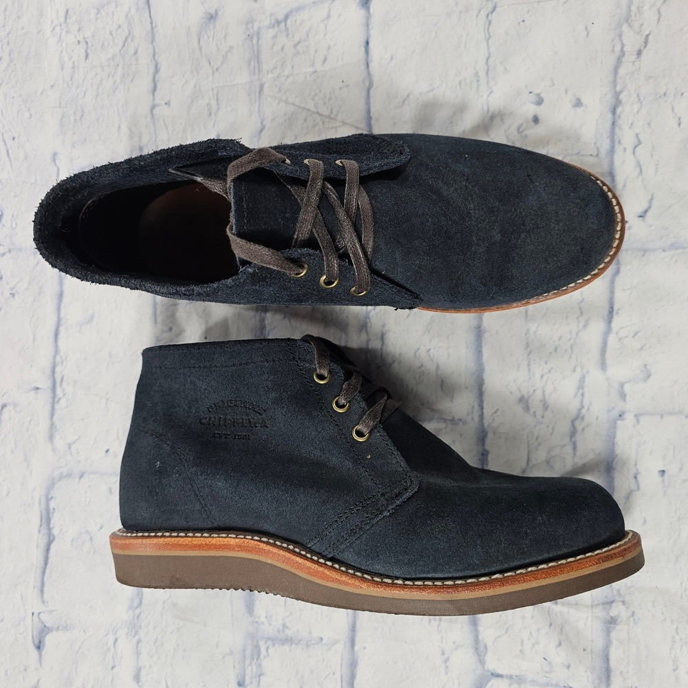 Chippewa Milford Boots Men 8E Navy Suede USA Vibram Wedge Sole Heritage Workwear